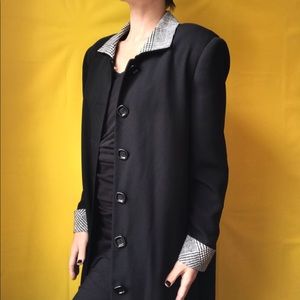 90s Black & White Long Blazer Vtg Vintage 1990s